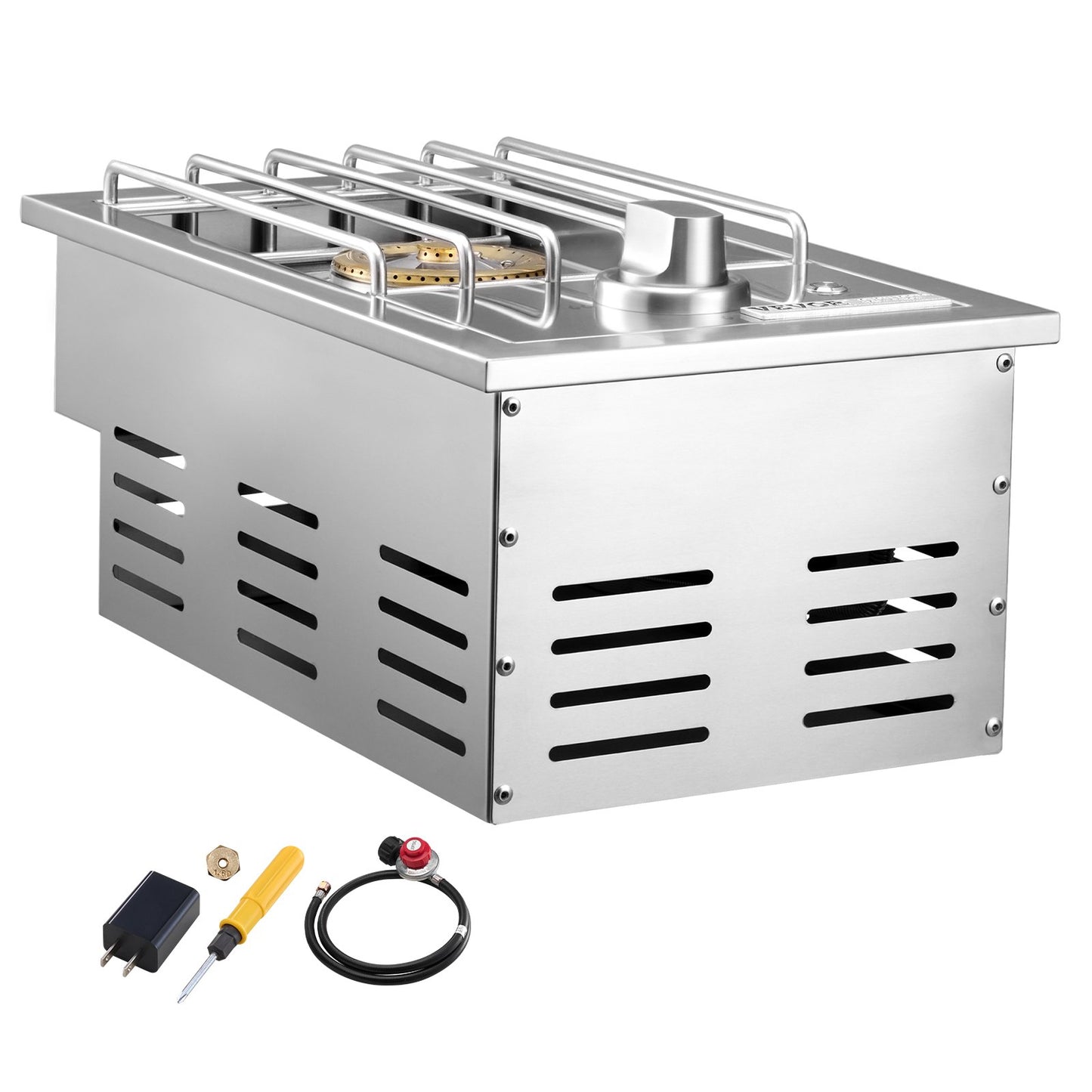 Single Grilling Side Burner, 17,000BTU Liquid Propane Side Burner for Outdoor Kitchen, Convertible to Natural Gas, 304 Stainless Steel Built-in Single Grill Burners with LED for BBQ Grill Island