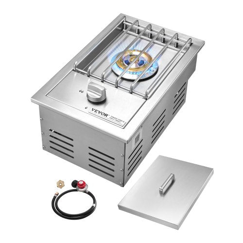 Single Grilling Side Burner, 15,000BTU Liquid Propane Side Burner for Outdoor Kitchen, Convertible to Natural Gas, 304 Stainless Steel Built-in Single Grill Burners for BBQ Grill Island
