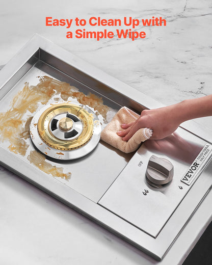 Single Grilling Side Burner, 15,000BTU Liquid Propane Side Burner for Outdoor Kitchen, Convertible to Natural Gas, 304 Stainless Steel Built-in Single Grill Burners for BBQ Grill Island