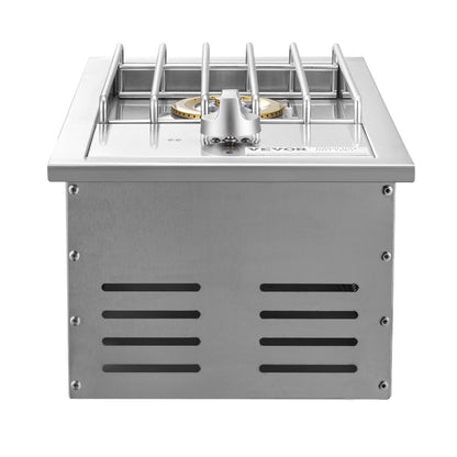 Single Grilling Side Burner, 15,000BTU Liquid Propane Side Burner for Outdoor Kitchen, Convertible to Natural Gas, 304 Stainless Steel Built-in Single Grill Burners for BBQ Grill Island