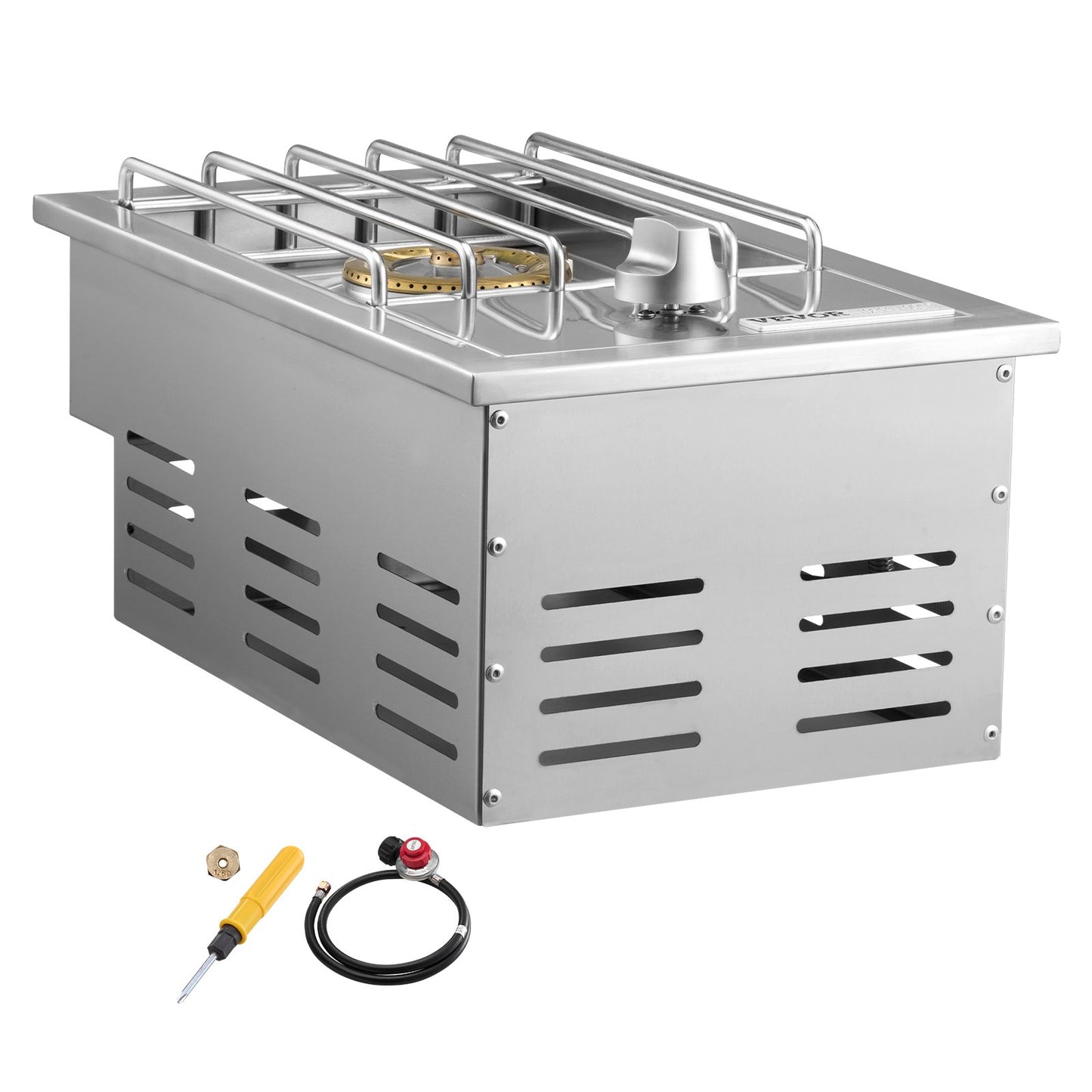 Single Grilling Side Burner, 15,000BTU Liquid Propane Side Burner for Outdoor Kitchen, Convertible to Natural Gas, 304 Stainless Steel Built-in Single Grill Burners for BBQ Grill Island
