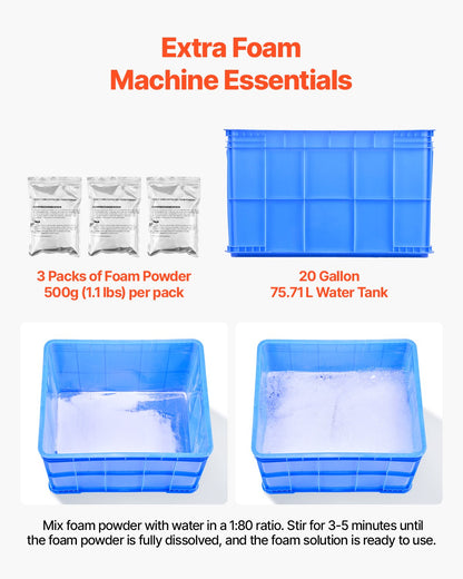 Foam Machine, 1200 W Party Foam Cannon, Foam Maker with 3 Packs of Foam Powder, Foam Party Machine with 20 Gal Water Tank, for Backyard, Pool, Outdoor Events, Birthdays, Celebrations & Party