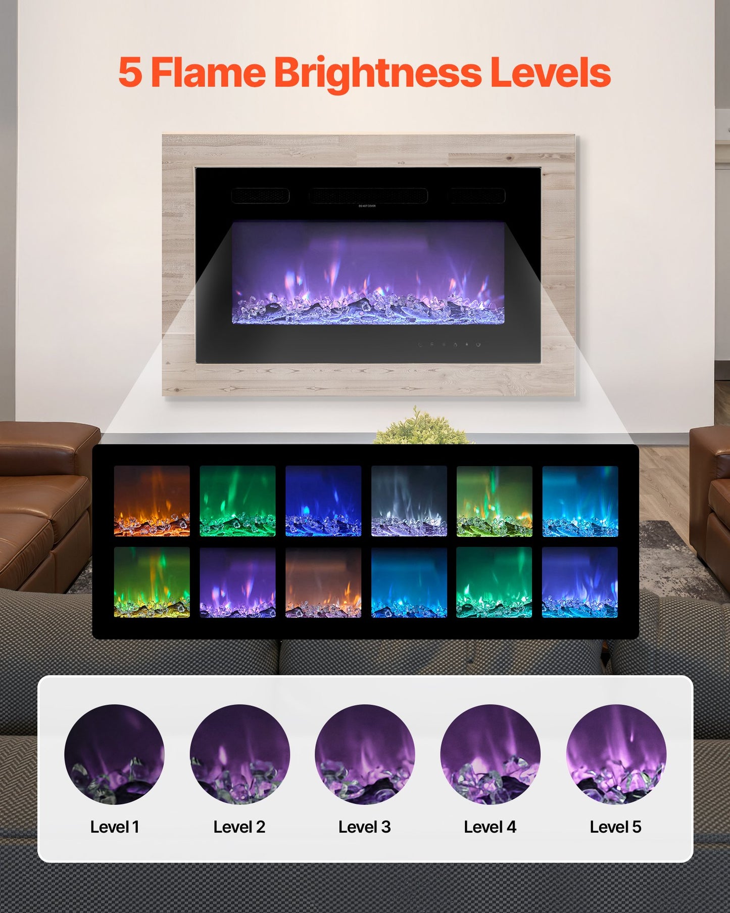 30 inch Electric Fireplace, Wall Mounted Recessed Fire Place with Remote Control, Timer, 1500W, Adjustable Flame Color Brightness, Touch Screen, Overheat Protection, for Living Room,Bedroom