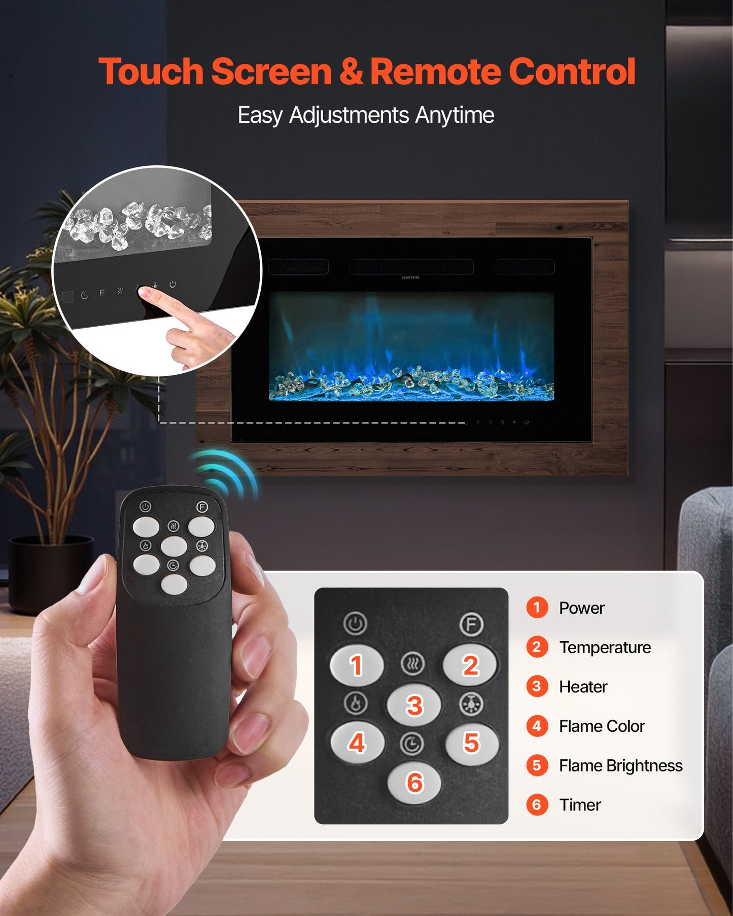 30 inch Electric Fireplace, Wall Mounted Recessed Fire Place with Remote Control, Timer, 1500W, Adjustable Flame Color Brightness, Touch Screen, Overheat Protection, for Living Room,Bedroom