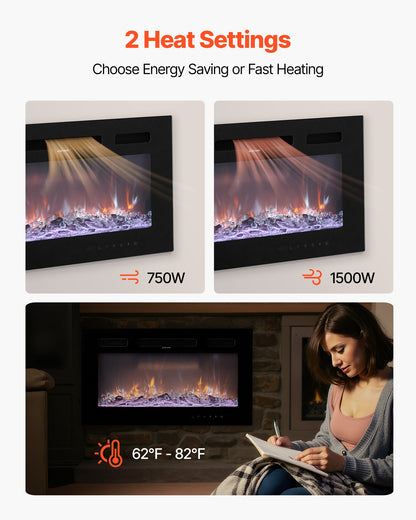 42 inch Electric Fireplace, Wall Mounted Recessed Fire Place with Remote Control, Timer, 1500W, Adjustable Flame Color Brightness, Touch Screen, Overheat Protection, for Living Room,Bedroom