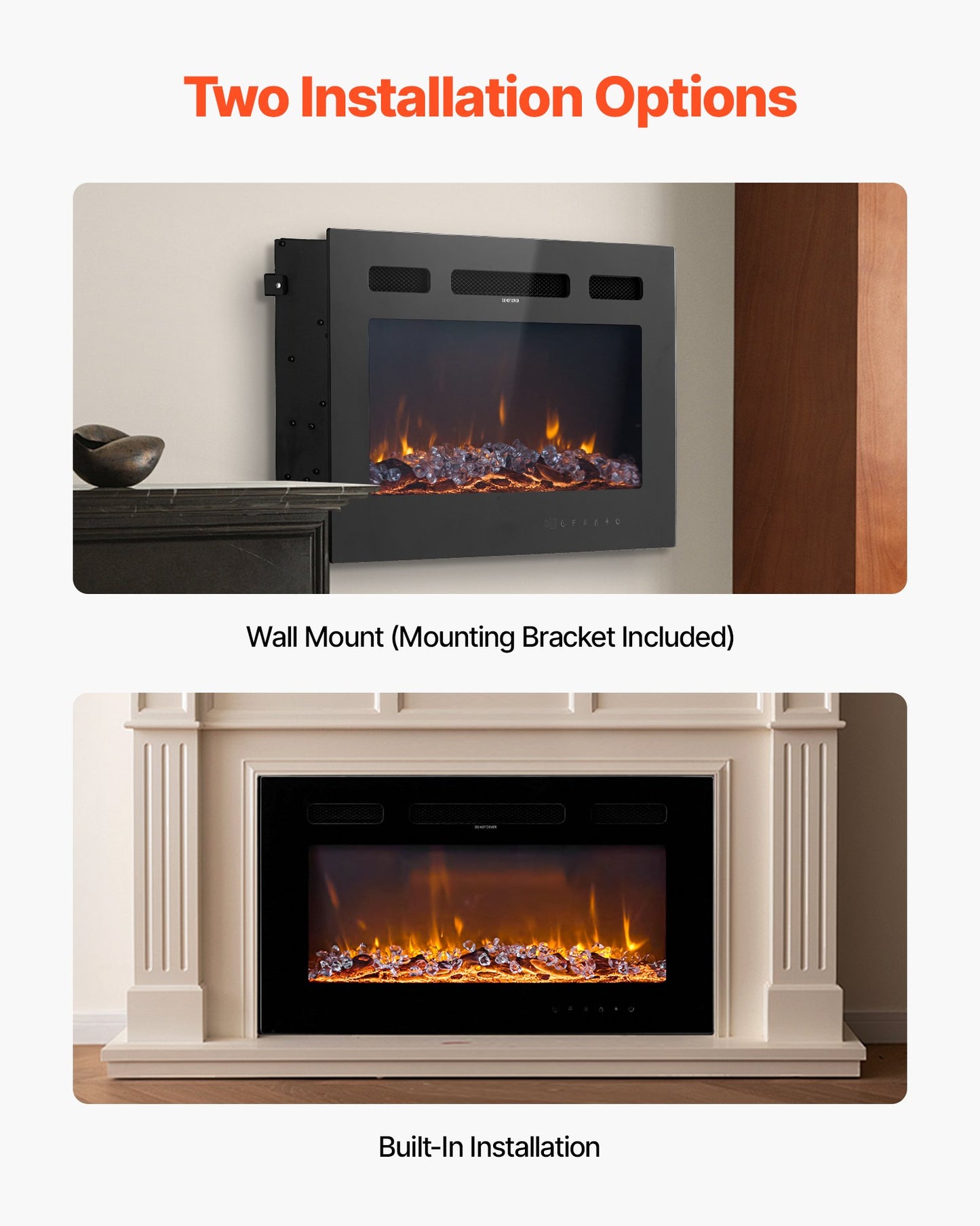 42 inch Electric Fireplace, Wall Mounted Recessed Fire Place with Remote Control, Timer, 1500W, Adjustable Flame Color Brightness, Touch Screen, Overheat Protection, for Living Room,Bedroom