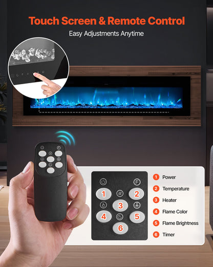 60 inch Electric Fireplace, Wall Mounted Recessed Fire Place with Remote Control, Timer, 1500W, Adjustable Flame Color Brightness, Touch Screen, Overheat Protection, for Living Room,Bedroom