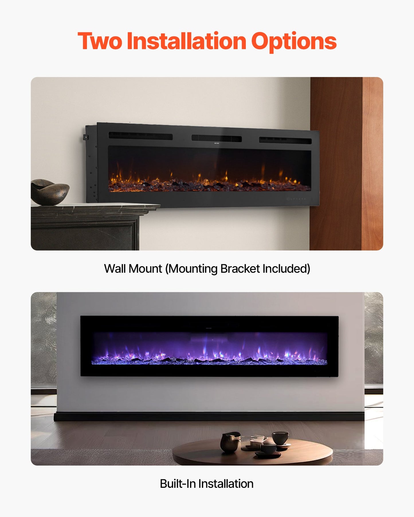 72 inch Electric Fireplace, Wall Mounted Recessed Fire Place with Remote Control, Timer, 1500W, Adjustable Flame Color Brightness, Touch Screen, Overheat Protection, for Living Room,Bedroom