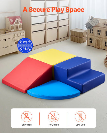 Climbing Toys, 4-Piece Set, Foam Climbing Toys for Toddlers 6 Months to 3 Years Old, PU Leather Climbing Blocks, Indoor Climb and Crawl Activity Playset for Crawling & Sliding, Easy to Clean
