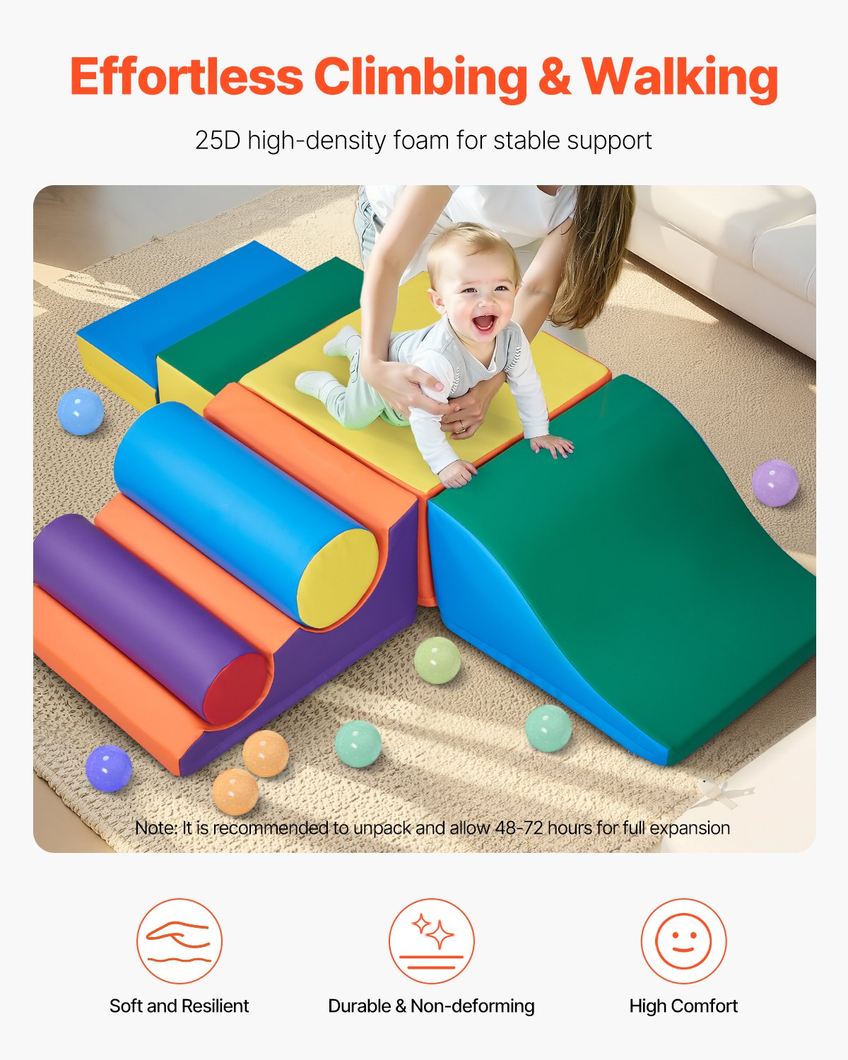 Climbing Toys, 7-Piece Set, Foam Climbing Toys for Toddlers 6 Months to 3 Years Old, PU Leather Climbing Blocks, Indoor Climb and Crawl Activity Playset for Crawling & Sliding, Easy to Clean