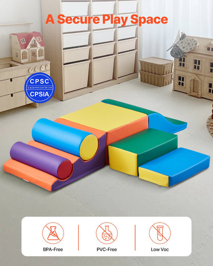 Climbing Toys, 7-Piece Set, Foam Climbing Toys for Toddlers 6 Months to 3 Years Old, PU Leather Climbing Blocks, Indoor Climb and Crawl Activity Playset for Crawling & Sliding, Easy to Clean
