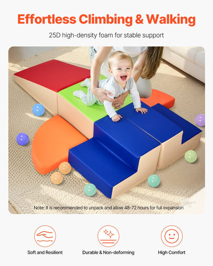 Climbing Toys, 6-Piece Set, Foam Climbing Toys for Toddlers 6 Months to 3 Years Old, PU Leather Climbing Blocks, Indoor Climb and Crawl Activity Playset for Crawling & Sliding, Easy to Clean