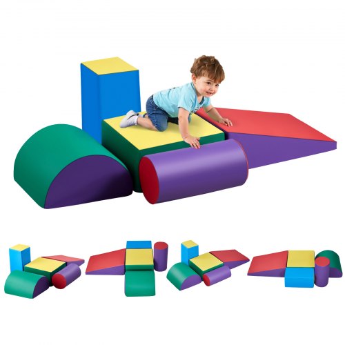 Climbing Toys, 5-Piece Set, Foam Climbing Toys for Toddlers 6 Months to 3 Years Old, PU Leather Climbing Blocks, Indoor Climb and Crawl Activity Playset for Crawling & Sliding, Easy to Clean