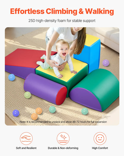 Climbing Toys, 5-Piece Set, Foam Climbing Toys for Toddlers 6 Months to 3 Years Old, PU Leather Climbing Blocks, Indoor Climb and Crawl Activity Playset for Crawling & Sliding, Easy to Clean