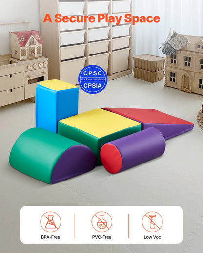 Climbing Toys, 5-Piece Set, Foam Climbing Toys for Toddlers 6 Months to 3 Years Old, PU Leather Climbing Blocks, Indoor Climb and Crawl Activity Playset for Crawling & Sliding, Easy to Clean