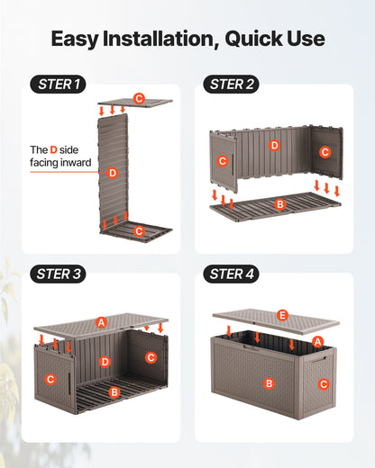 Outdoor Storage Box, 100 Gallon Resin Deck Box, Backyard Outside Toy and Towel Storage Cabinet Waterproof, for Patio Furniture Cushions, Garden Tools, Pool Supplies & Package Delivery (Grey)