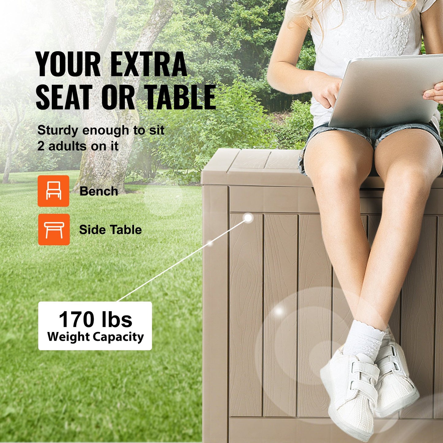 Outdoor Storage Box, 31 Gallon Resin Deck Box, Backyard Outside Toy and Towel Storage Cabinet Waterproof, for Patio Furniture Cushions, Garden Tools, Pool Supplies & Package Delivery (Grey)