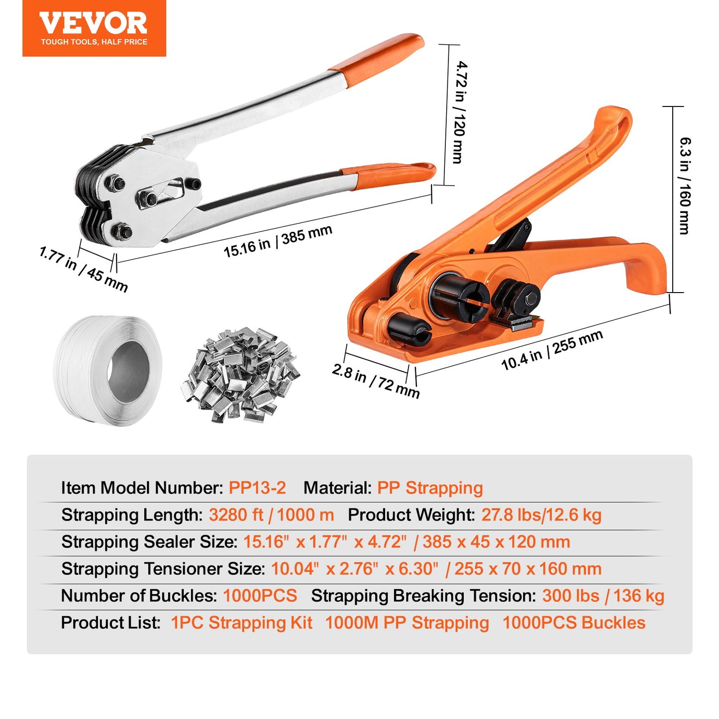 Banding Strapping Kit with Strapping Tensioner Tool, Banding Sealer Tool, 3280 ft Length PP Band, 1000 Metal Seals, Pallet Packaging Strapping Banding Kit Banding Packaging Strapping for Packing
