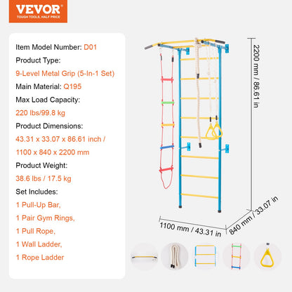 Wall Gym for Kids 5 i 1 stål Indoor Kids Gym för träningsklätterleksaker