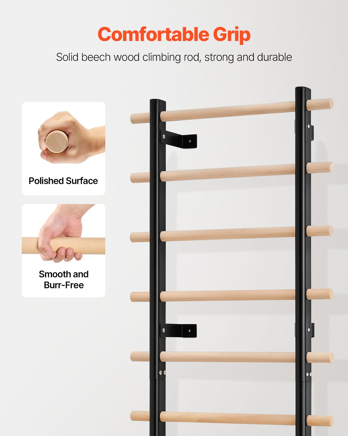 Swedish Ladder Wall Gym, 9-Level Swedish Ladder Suspension Trainer, 330LBS Loading Solid Wood + Carbon Steel Gymnastics Stall Bars for Adult, Compatible with 3.15" x 3.15" Power Rack Accessories