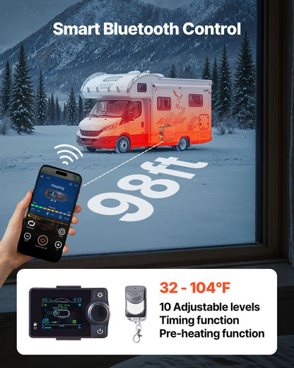 Diesel Heater, 8KW, DC 12V, All in One Portable Diesel Air Heater with Bluetooth APP Control, Remote Control and LCD Screen, 1.2 Gal Fuel Tank for Vehicles, Vans, RVs, Campers, and Garages
