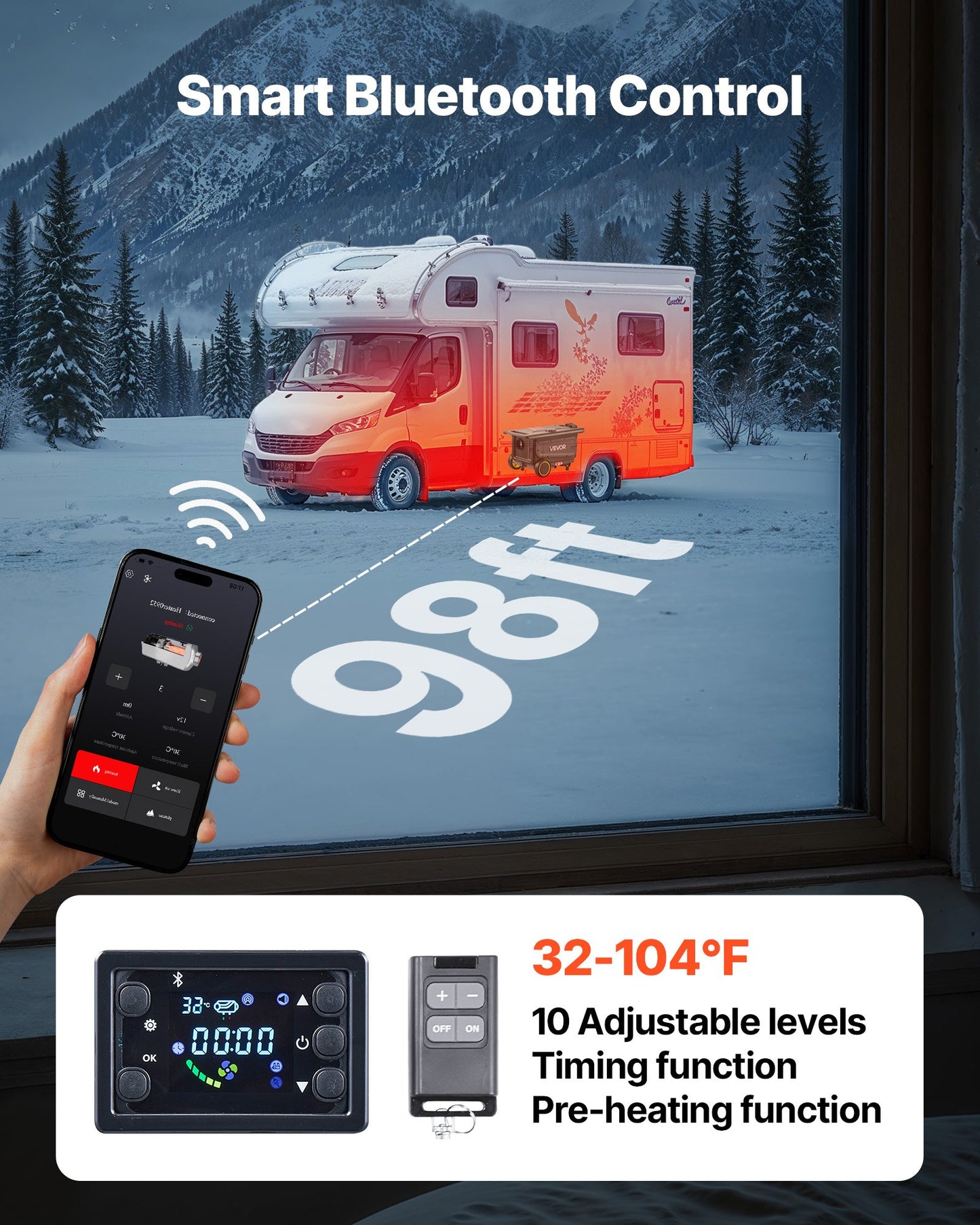 Diesel Heater, 8KW, DC 12V/24V, All in One Portable Diesel Air Heater with Bluetooth APP Control, Remote Control and LCD Screen, Trolley Design, 1.3 Gal Fuel Tank for Trucks, Vans, RVs, Campers