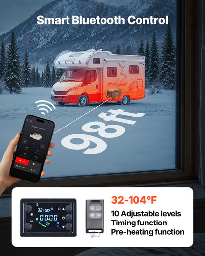 Diesel Heater, 8KW, DC 12V/24V, All in One Portable Diesel Air Heater with Bluetooth APP Control, Remote Control and LCD Screen, Trolley Design, 1.3 Gal Fuel Tank for Trucks, Vans, RVs, Campers