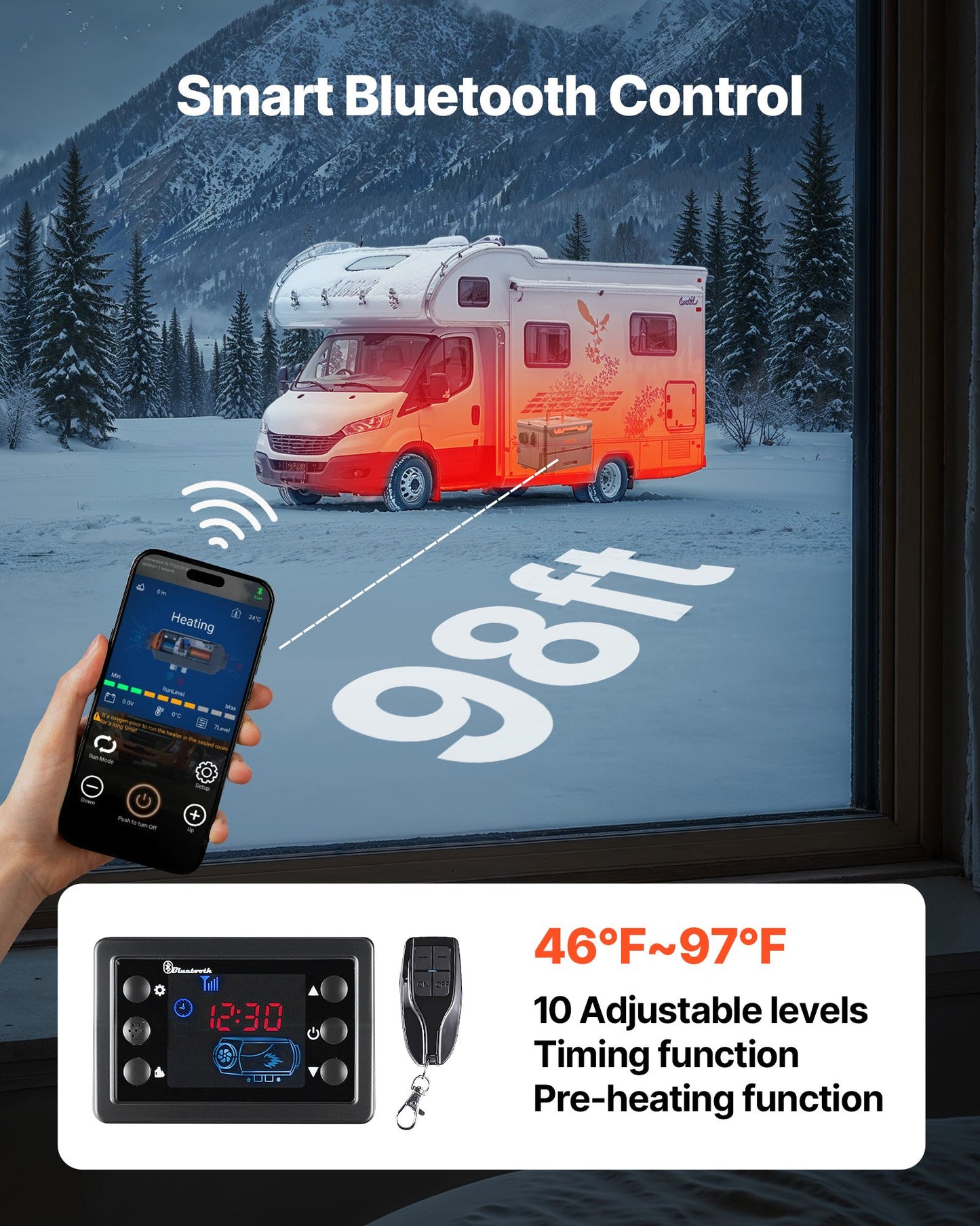 Diesel Heater, 8KW, DC 12V/24V, All in One Portable Diesel Air Heater with Bluetooth APP Control, Remote Control and LCD Screen, 1.3 Gal Fuel Tank for Trucks, Vans, RVs, Campers, and Garages