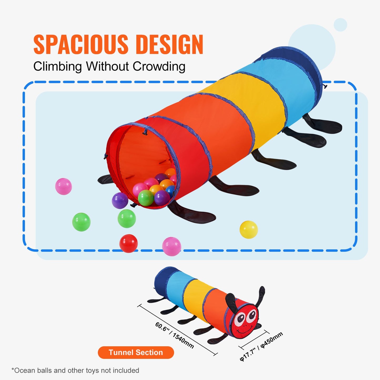 Kinder-Spieltunnelzelt für Kleinkinder, buntes Pop-Up-Raupen-Kriechtunnel-Spielzeug für Babys oder Haustiere, faltbares Geschenk für Jungen und Mädchen, Spieltunnel für drinnen und draußen, mehrfarbig