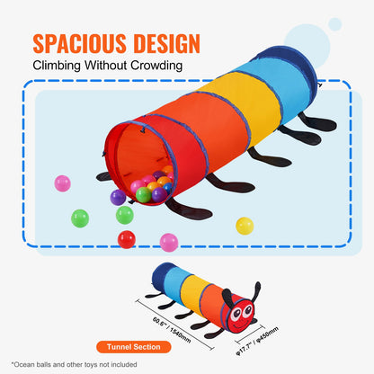 Kinder-Spieltunnelzelt für Kleinkinder, buntes Pop-Up-Raupen-Kriechtunnel-Spielzeug für Babys oder Haustiere, faltbares Geschenk für Jungen und Mädchen, Spieltunnel für drinnen und draußen, mehrfarbig