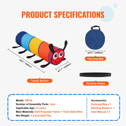 Kinder-Spieltunnelzelt für Kleinkinder, buntes Pop-Up-Raupen-Kriechtunnel-Spielzeug für Babys oder Haustiere, faltbares Geschenk für Jungen und Mädchen, Spieltunnel für drinnen und draußen, mehrfarbig