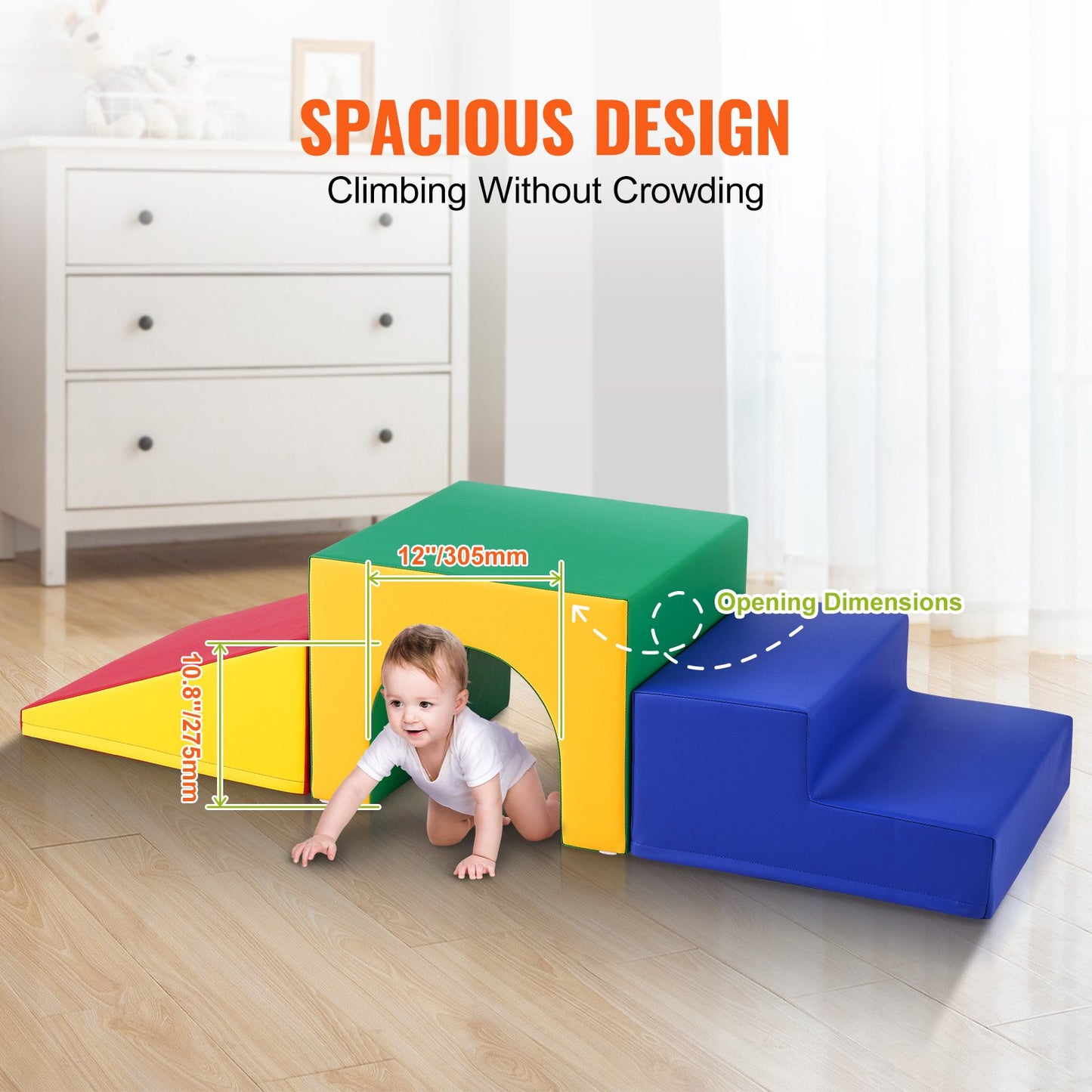 Simple Tunnel Climber, Toddler Playset, Foam Climbing Blocks for Toddlers, Kids Tunnel Maze with Stairs and Ramp, Indoor for Toddlers and Preschoolers Easy to Clean, 3 Pieces (Assorted)