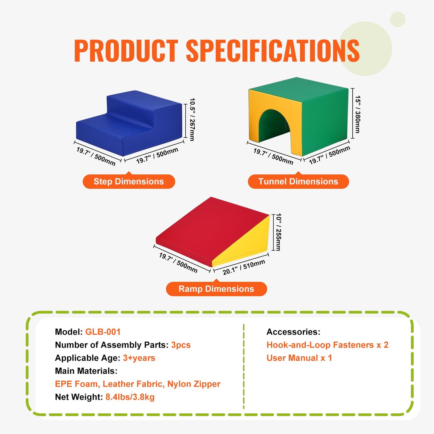 Simple Tunnel Climber, Toddler Playset, Foam Climbing Blocks for Toddlers, Kids Tunnel Maze with Stairs and Ramp, Indoor for Toddlers and Preschoolers Easy to Clean, 3 Pieces (Assorted)