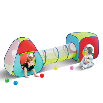3-in-1-Spielzelt für Kinder mit Tunnel für Jungen, Mädchen, Babys und Kleinkinder, Pop-Up-Spielhaus für drinnen und draußen, mit Tragetasche und Band als Geburtstagsgeschenk, Rot/Gelb/Blau, Mehrfarbig
