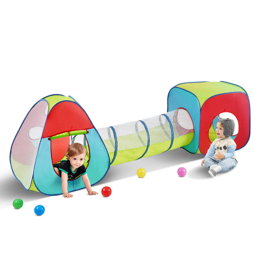 3-in-1-Spielzelt für Kinder mit Tunnel für Jungen, Mädchen, Babys und Kleinkinder, Pop-Up-Spielhaus für drinnen und draußen, mit Tragetasche und Band als Geburtstagsgeschenk, Rot/Gelb/Blau, Mehrfarbig