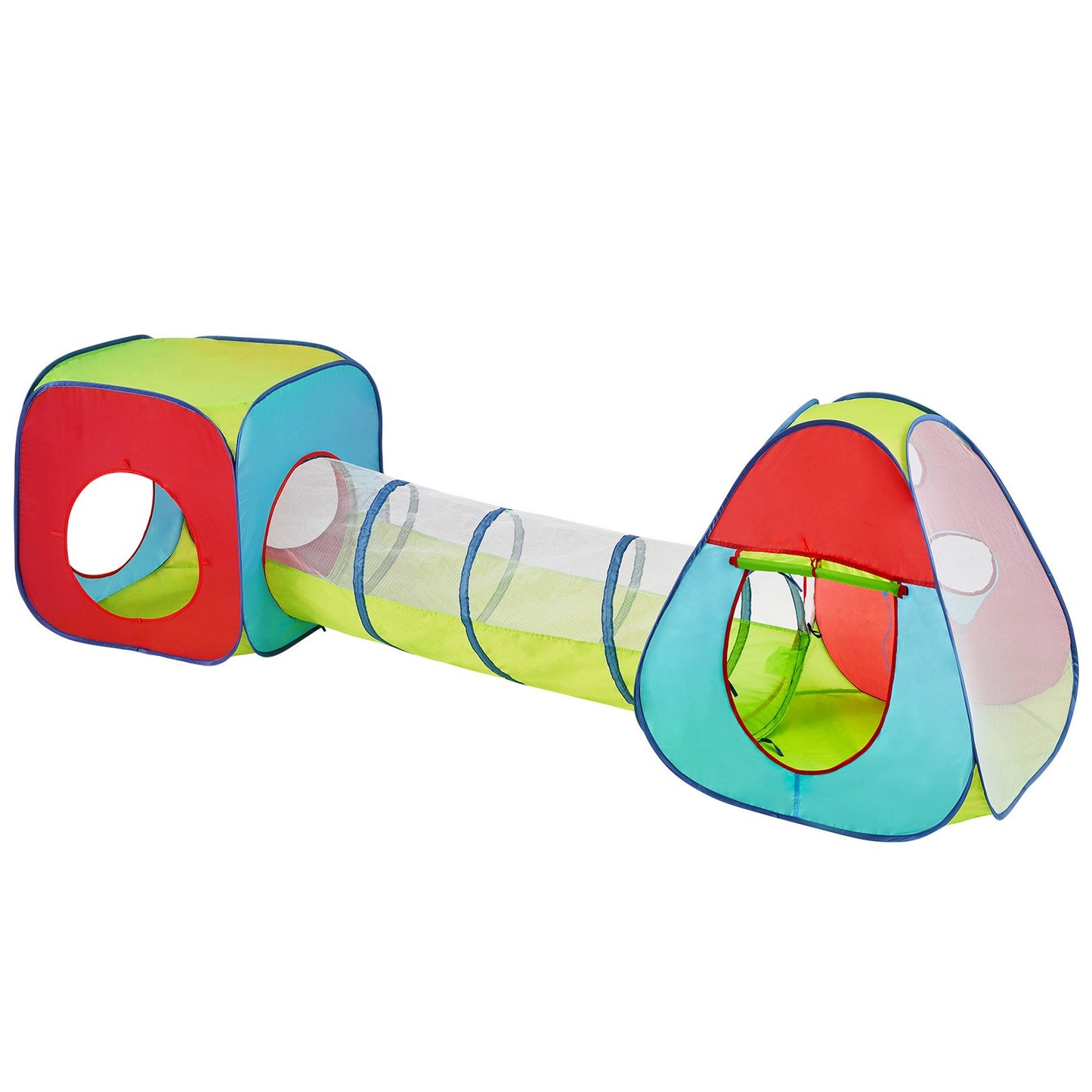 3-in-1-Spielzelt für Kinder mit Tunnel für Jungen, Mädchen, Babys und Kleinkinder, Pop-Up-Spielhaus für drinnen und draußen, mit Tragetasche und Band als Geburtstagsgeschenk, Rot/Gelb/Blau, Mehrfarbig