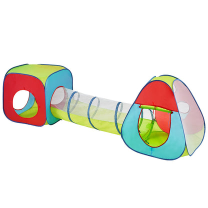 3-in-1-Spielzelt für Kinder mit Tunnel für Jungen, Mädchen, Babys und Kleinkinder, Pop-Up-Spielhaus für drinnen und draußen, mit Tragetasche und Band als Geburtstagsgeschenk, Rot/Gelb/Blau, Mehrfarbig