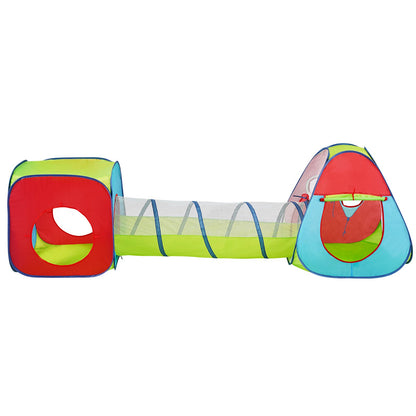 3-in-1-Spielzelt für Kinder mit Tunnel für Jungen, Mädchen, Babys und Kleinkinder, Pop-Up-Spielhaus für drinnen und draußen, mit Tragetasche und Band als Geburtstagsgeschenk, Rot/Gelb/Blau, Mehrfarbig