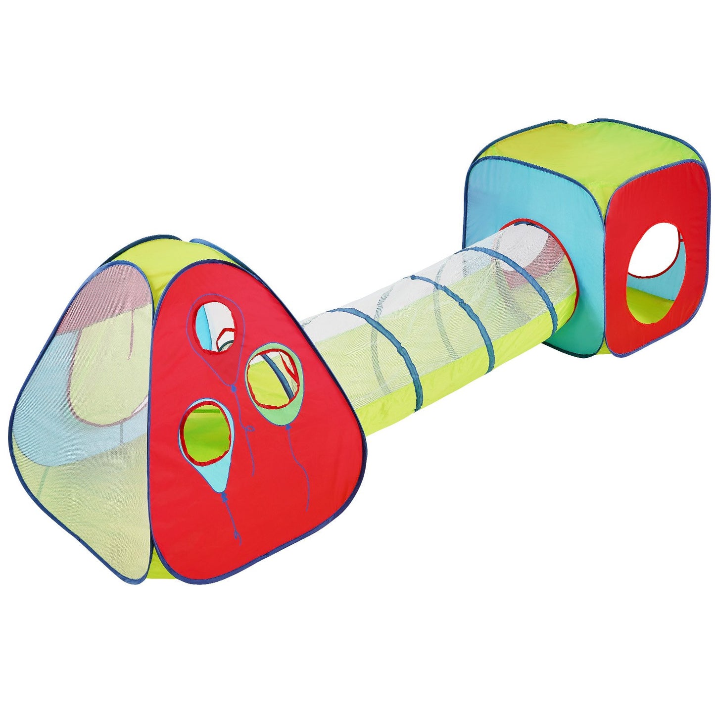 3-in-1-Spielzelt für Kinder mit Tunnel für Jungen, Mädchen, Babys und Kleinkinder, Pop-Up-Spielhaus für drinnen und draußen, mit Tragetasche und Band als Geburtstagsgeschenk, Rot/Gelb/Blau, Mehrfarbig
