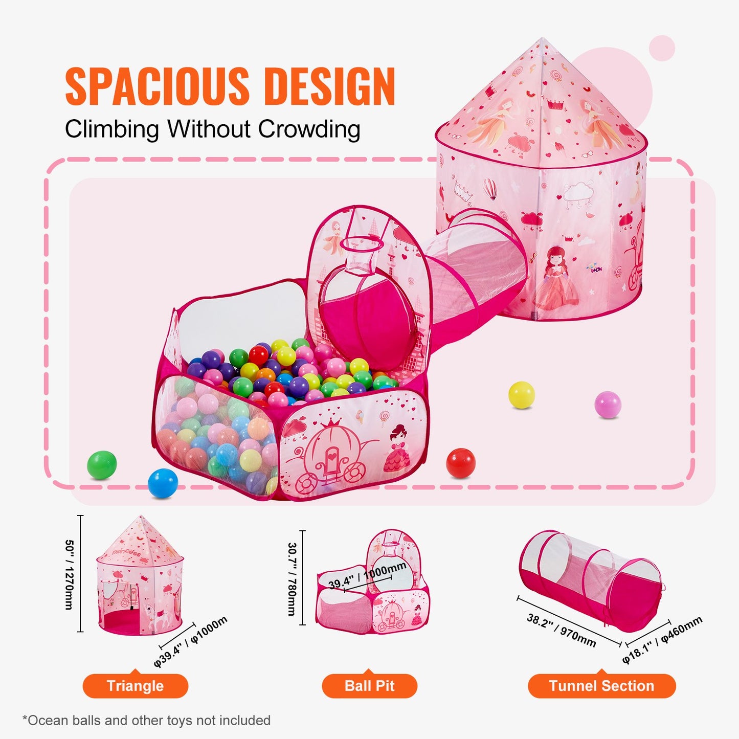 3-in-1-Spielzelt für Kinder mit Tunnel für Mädchen, Prinzen, Jungen, Babys und Kleinkinder, Pop-Up-Spielhaus für drinnen und draußen, mit Tragetasche und Band als Geburtstagsgeschenk, Magenta