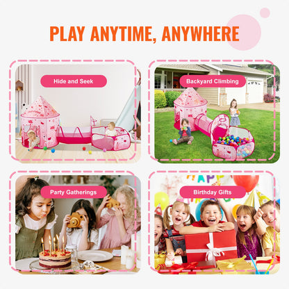 3-in-1-Spielzelt für Kinder mit Tunnel für Mädchen, Prinzen, Jungen, Babys und Kleinkinder, Pop-Up-Spielhaus für drinnen und draußen, mit Tragetasche und Band als Geburtstagsgeschenk, Magenta