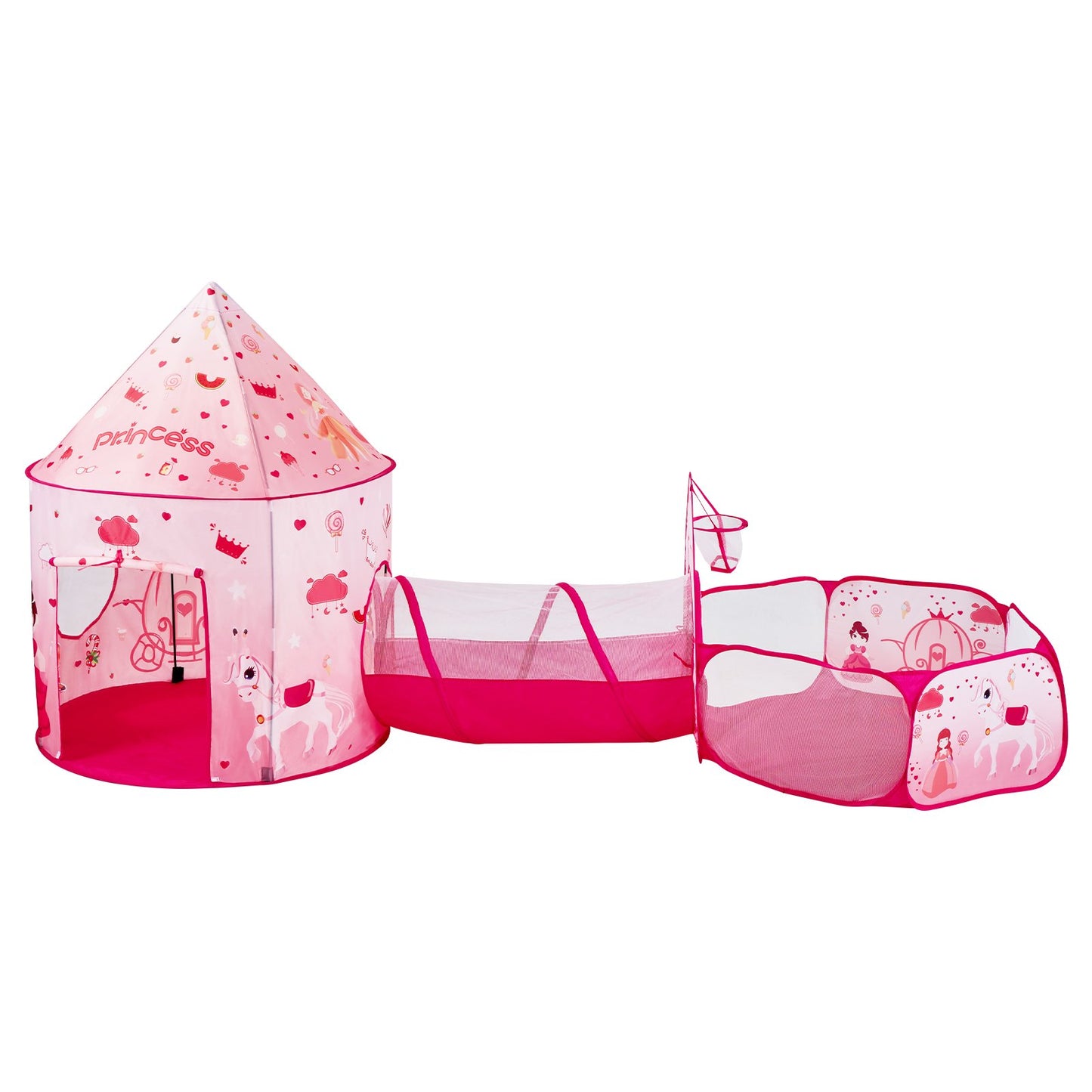3-in-1-Spielzelt für Kinder mit Tunnel für Mädchen, Prinzen, Jungen, Babys und Kleinkinder, Pop-Up-Spielhaus für drinnen und draußen, mit Tragetasche und Band als Geburtstagsgeschenk, Magenta