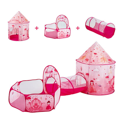 3-in-1-Spielzelt für Kinder mit Tunnel für Mädchen, Prinzen, Jungen, Babys und Kleinkinder, Pop-Up-Spielhaus für drinnen und draußen, mit Tragetasche und Band als Geburtstagsgeschenk, Magenta