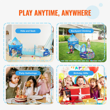 3-in-1-Spielzelt für Kinder mit Tunnel, Basketballkorb für Jungen, Mädchen, Babys und Kleinkinder, Pop-Up-Spielhaus für drinnen und draußen mit Tragetasche und Gurten, Geburtstagsgeschenke, Blue Ocean