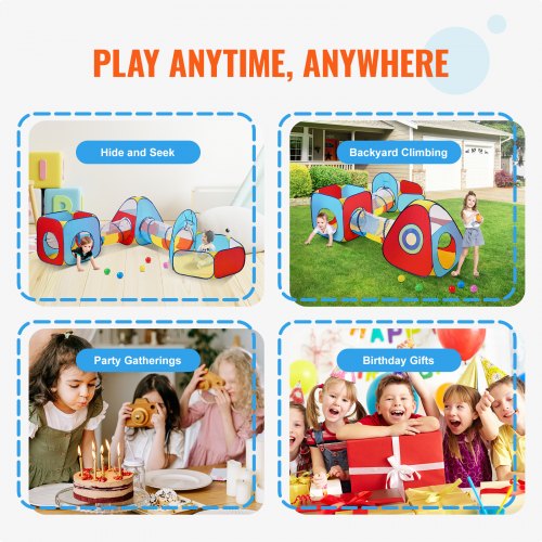 5 i 1 lektält för barn med tunnel, basketbåge för pojkar, flickor, bebisar och småbarn, pop up-lekstuga inomhus/utomhus med bärväska och bandband Födelsedagspresenter, röd/gul/blå |  EU
