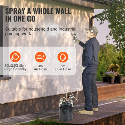 Druckbehälter für Sprühfarbe, 10 l/2,5 gal Luftdruckbehälter, 1,5 mm + 4 mm, zwei Düsen, zwei Spritzpistolen für Industrie, Heimdekoration, Architektur, Bauwesen, Autolackierung, 60 PSI max