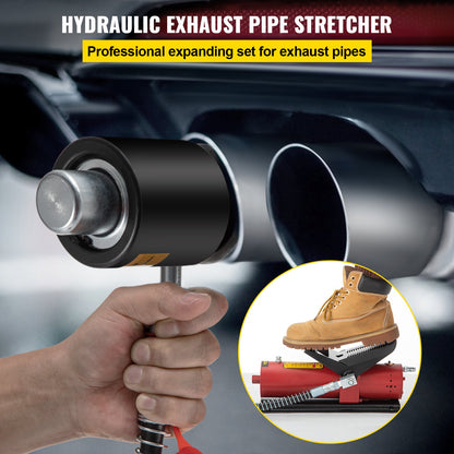 Hydraulischer Auspuffrohr-Aufweiter, 1-5/8" bis 4-1/4" Größe, 10 T Pedalpumpe inklusive 4 Stempeln, 2 Aufbewahrungstaschen für Kupfer-Aluminium-Rohre bei der Autoreparatur