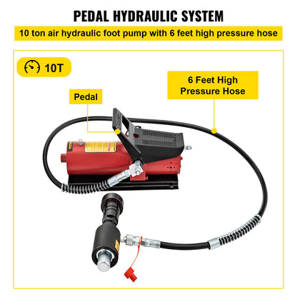 Hydraulischer Auspuffrohr-Aufweiter, 1-5/8" bis 4-1/4" Größe, 10 T Pedalpumpe inklusive 4 Stempeln, 2 Aufbewahrungstaschen für Kupfer-Aluminium-Rohre bei der Autoreparatur