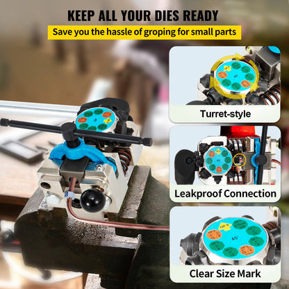 Bromsledningsutvidgningsverktyg, 45 graders enkel-, dubbel- och bubbelfasar för 3/16\", 1/4\", 5/16\" och 3/8\" rörstorlek, lämplig för mjuk metall av kopparledningar