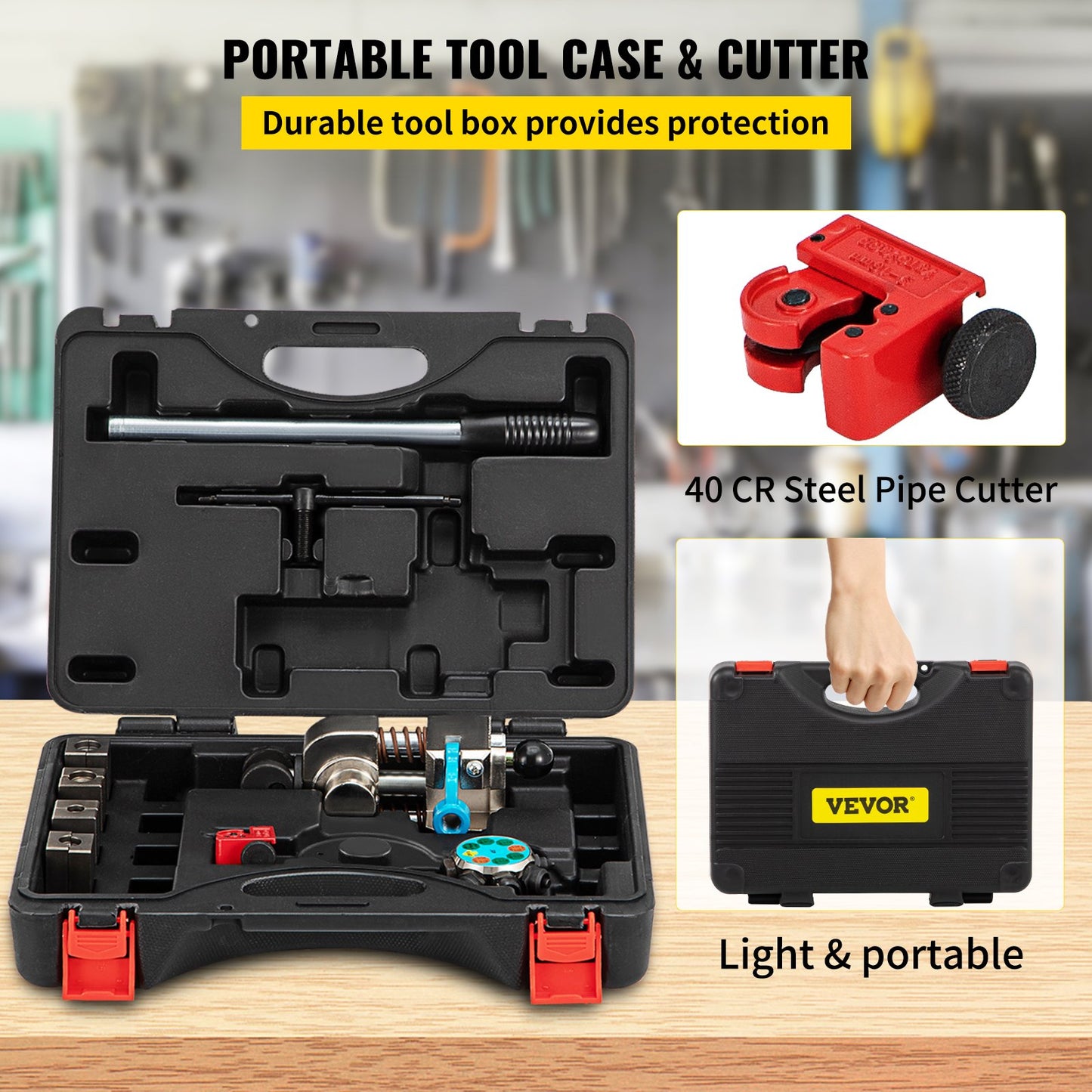 Bromsledningsutvidgningsverktyg, 45 graders enkel-, dubbel- och bubbelfasar för 3/16\", 1/4\", 5/16\" och 3/8\" rörstorlek, lämplig för mjuk metall av kopparledningar